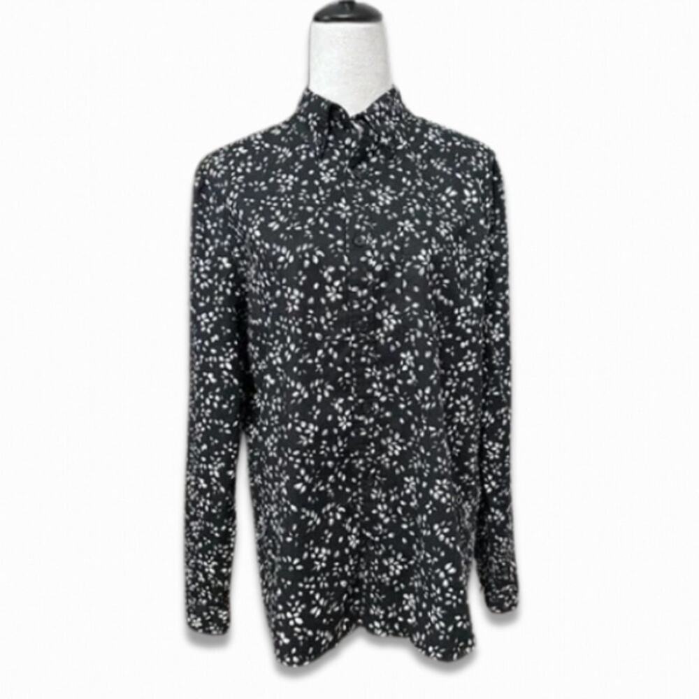 Express Floral Blouse Long Sleeve Collared Button-Up Black White Floral W M NWOT